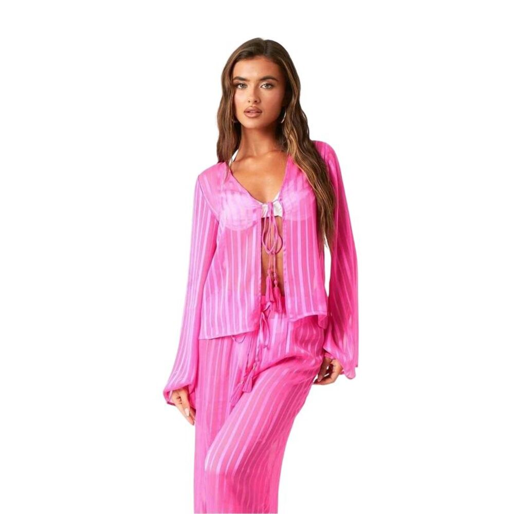 Missy Empire Womens/Ladies Striped Sheer Coverup / Pink Print